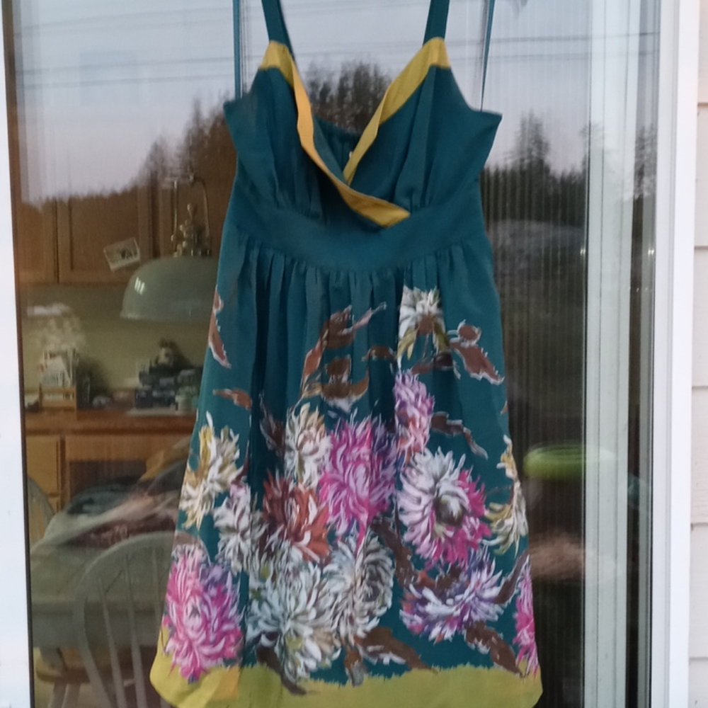 Anthropologie Maeve Teal & Lime Green Dress  Size 4